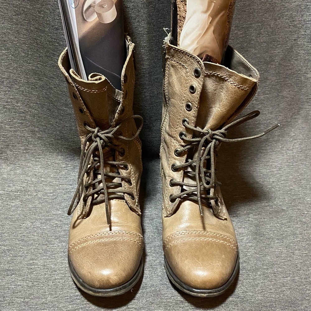 STEVE MADDEN distressed brown combat boots genuine leather
